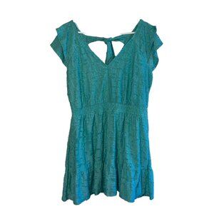 LC Lauren Conrad Women's Teal XL‎ Textured Ruffle Sleeve Mini Dress
